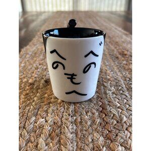 Japanese Samurai ChonMug Heno Heno Moheji Funny Ceramic Cup Black & White 8 Oz U